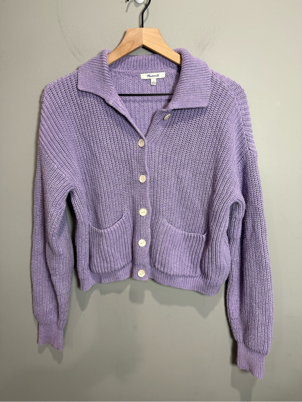Madewell Purple Cotton Collared Button Front Cardigan Sweater S